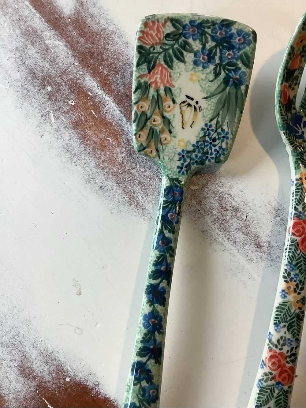 Lot Of 3 Three Polish Pottery UNIKAT serving Utensils Spoon 13”